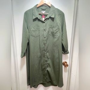 New Merona Women's Long Sleeve Khaki Button Down Shirtdress Pockets Size XL